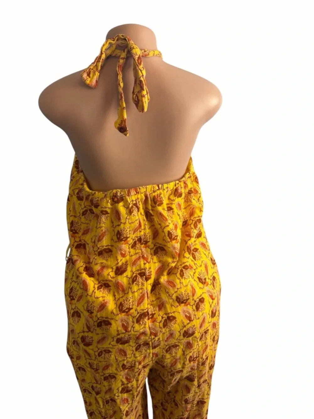 INC International Concepts Yellow Floral Printed Halter-Neck Jumpsuit